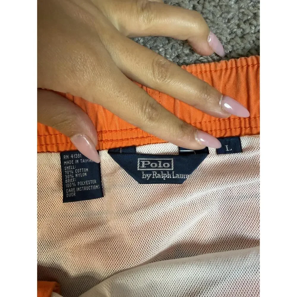 Vintage 90s Polo Ralph Lauren Swim Trunks Mens L Orange Striped Lined Pockets
